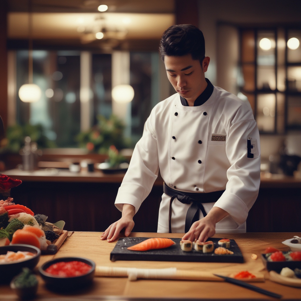sushi chef in action with luxurious setting